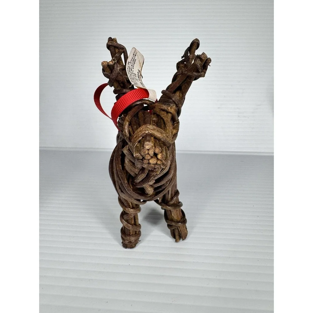 Pottery Barn NWT Reindeer Christmas Ornaments Deer Pair Wood Wicker Ribbon 7